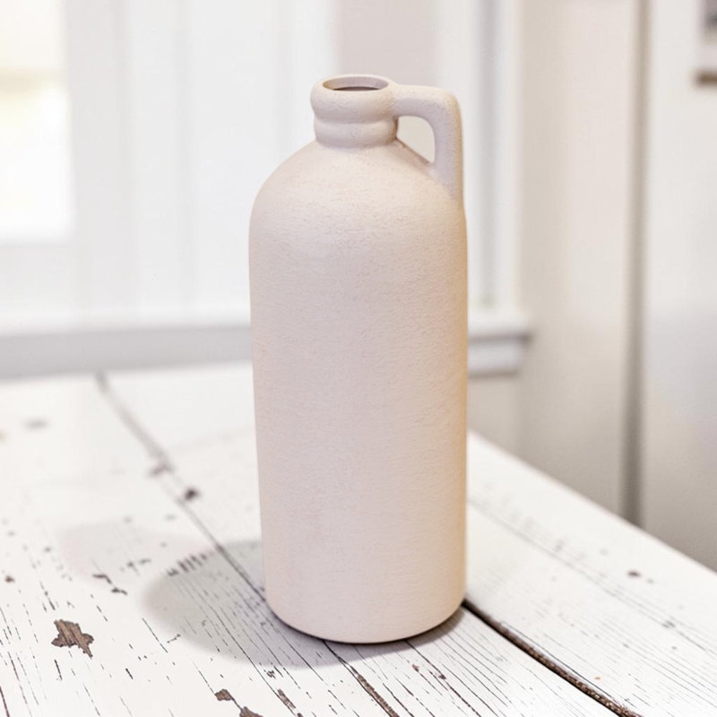 White Tall Textured Ceramic Jug Vase 24cm