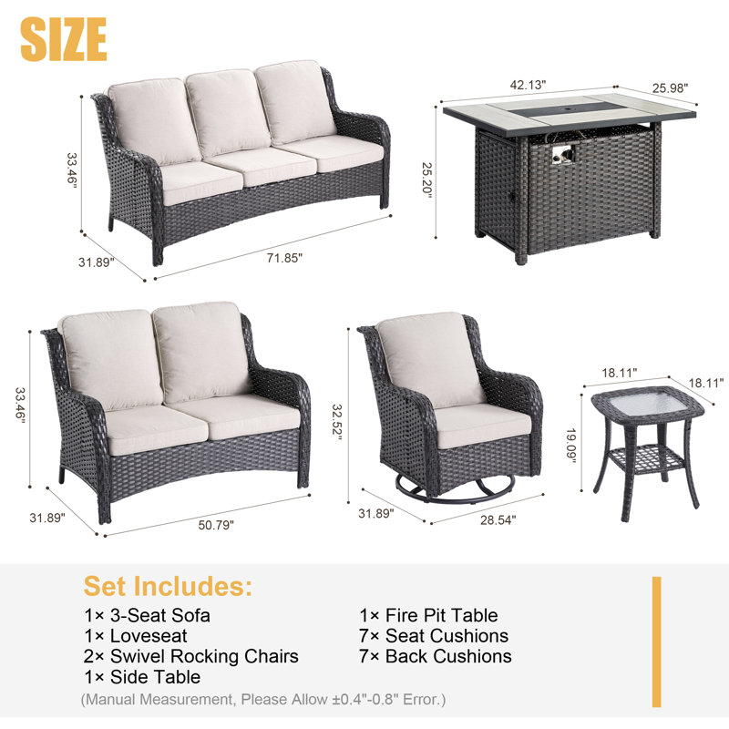 Wicker 8 - Person Patio Conversation Set with Cushions, Brown, 25.2" H x 42.13" W x 25.98" D, Beige