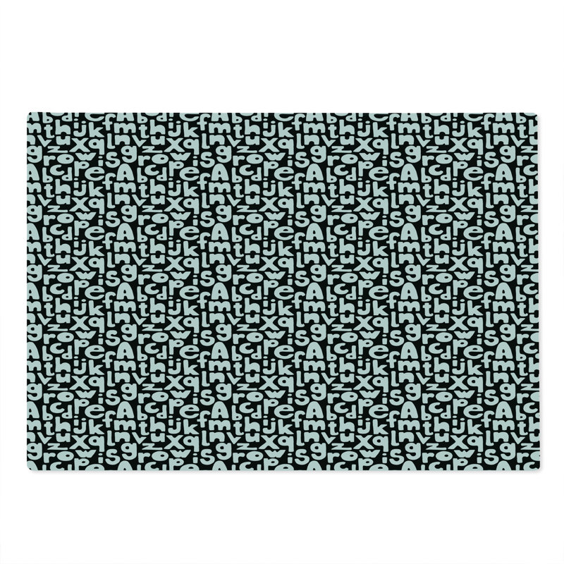 Ambesonne Letters Cutting Board Large Size Cartoon Hand Drawn Alphabet White and Charcoal Grey