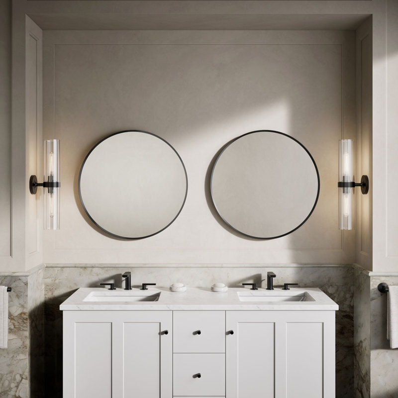Essential Round Wall Mirror, Bathroom/Vanity Mirror with Frame, Matte Black, 28" H  x 28" W  x 1.38'' D