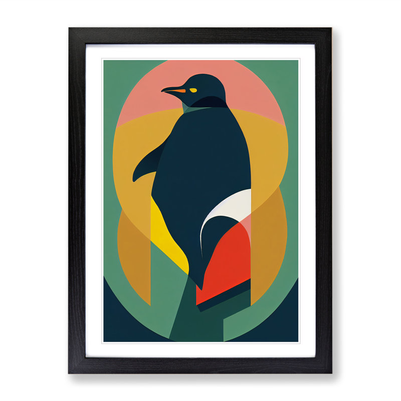 Modern Abstract Penguin No.3 - Framed Print, 64cm H x 46cm W x 2cm D, Black Framed