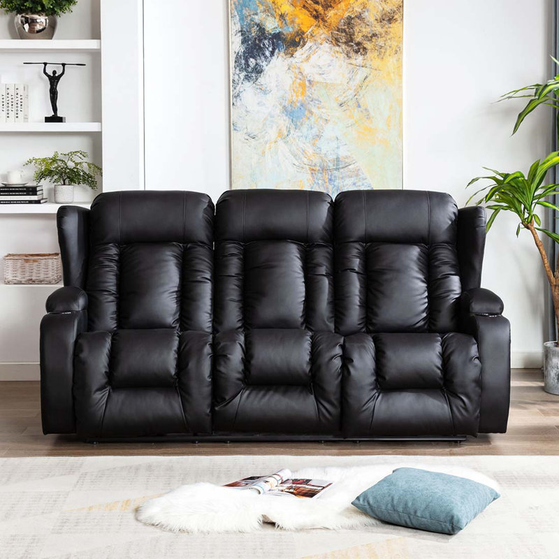 Deneishia 3 Seater Reclining Sofa, Black