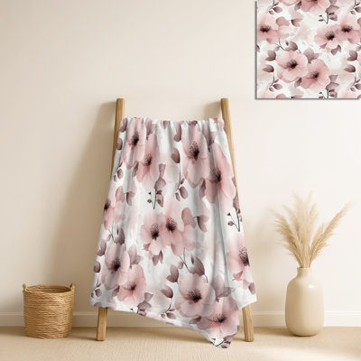 Pink Blush Blossoms III - couverture douillette à motif floral, jeté rustique