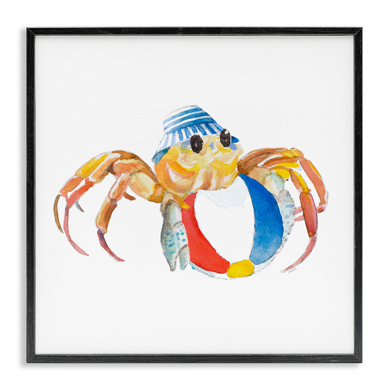 «Beach Ball Crab Giclee Art» par Lanie Loreth, Giclée encadrée noir minuit, H 17 po x l 17 po