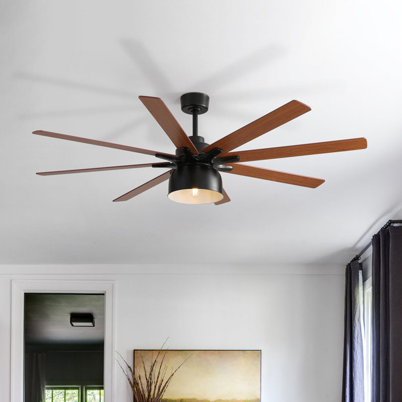 8-Blade Retro Ceiling Fan with Light Kit and Remote Control, 66"