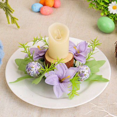 Bougie de Pâques, œufs, bougeoirs, arrangement de table de salon, bougie de fleurs, couronne, décoration, bougie, accessoires de tasse