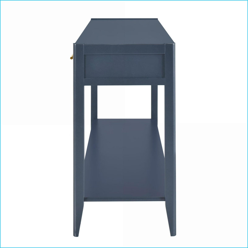 U_STYLE Table basse bleu marine de 60 po avec 3 élégants tiroirs ondulés et une tablette - spacieuse et facile à nettoyer pour le vestibule