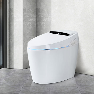 Intelligent Bidet Toilet - Remote Control, Move Washing, Energy Saving, White Ceramic Heated Seat Auto Open/Close Lid, Button Flushing,