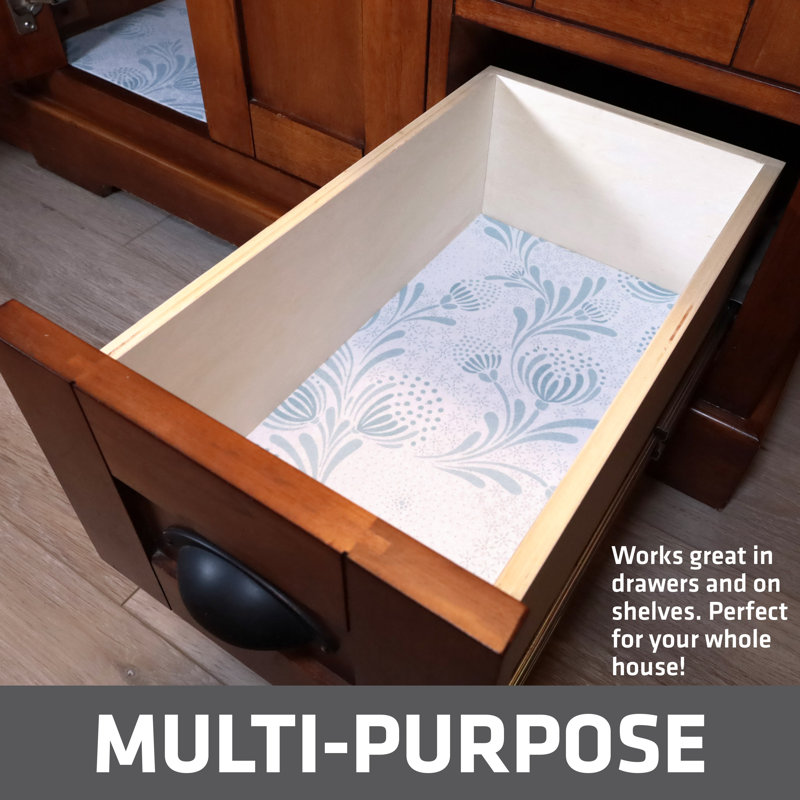Tapis sous-lavabo XL, doublure d'armoire protectrice pour la cuisine et la salle de bain - absorbant, imperméable et ajustable (24 po x 59 po) (bleu clair floral) (fabriqué aux États-Unis)