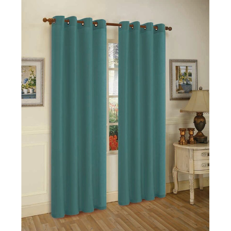 Mira Solid Semi-Sheer Grommet Curtain Panel Set, Cyan Blue