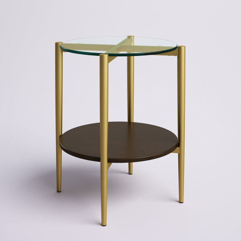 Table de bout en verre avec rangement Otto, Transparent / noyer