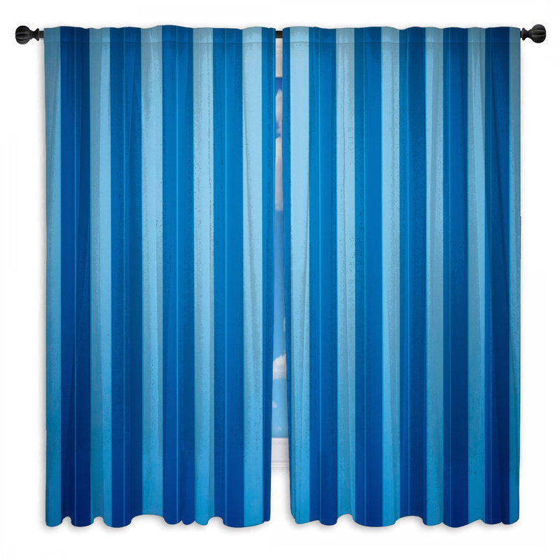 Rideaux de fenêtre à rayures verticales bleues et voilage - 2 panneaux, 40 po x 60 po - 2 panneaux
