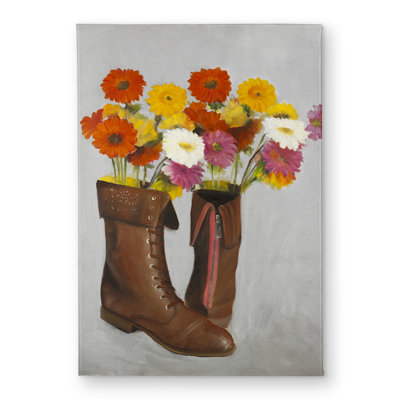 Boots with Daisies Flowers Door Mat - Indoor Outdoor Decor