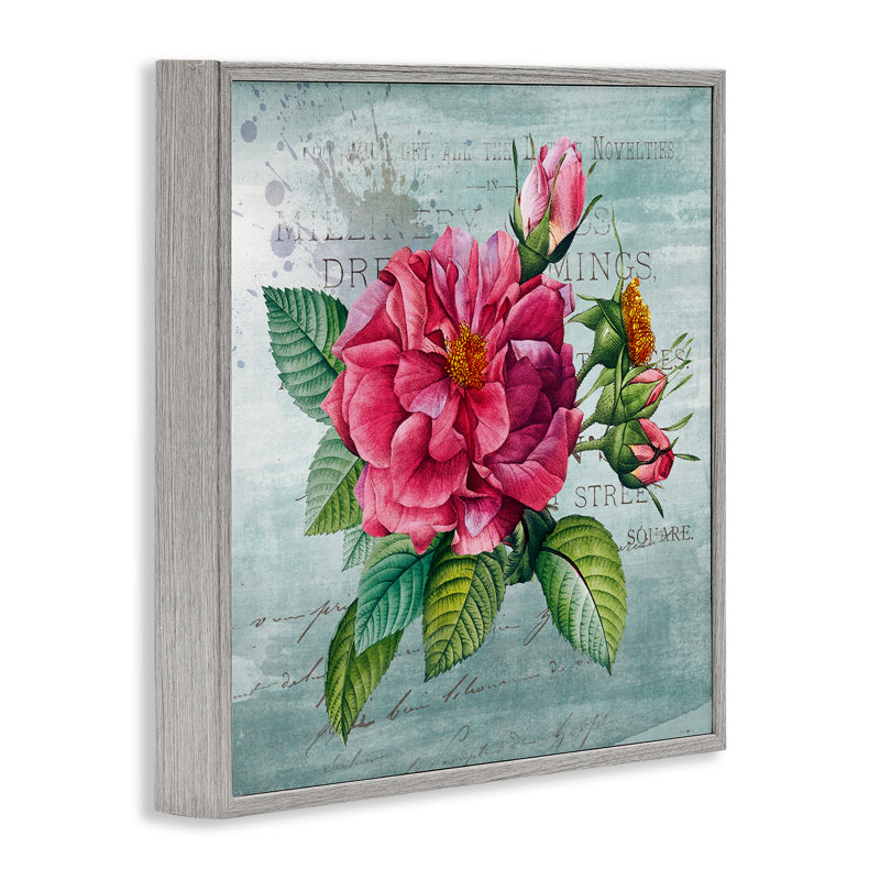 Giclée encadrée de fleurs roses sur fond rustique, design par Susan Arnot, H 12 po x l 12 po, Estampe numérique Farmhouse