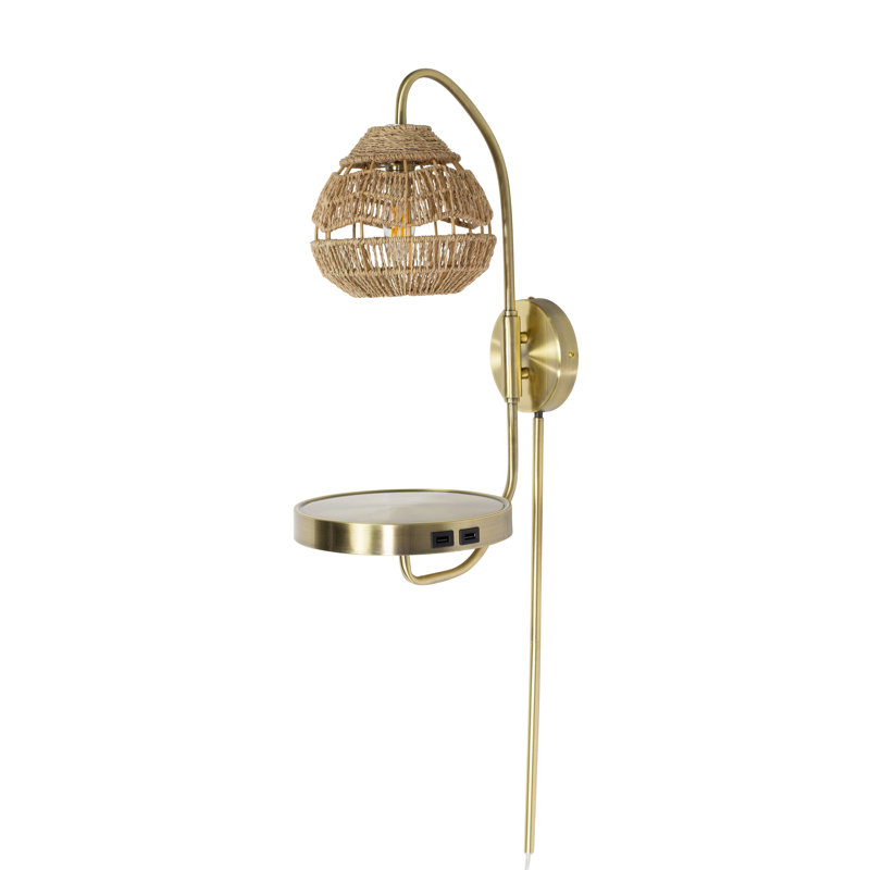 Pamplona Candlestick Wall Sconce with Tan Rattan Shade
