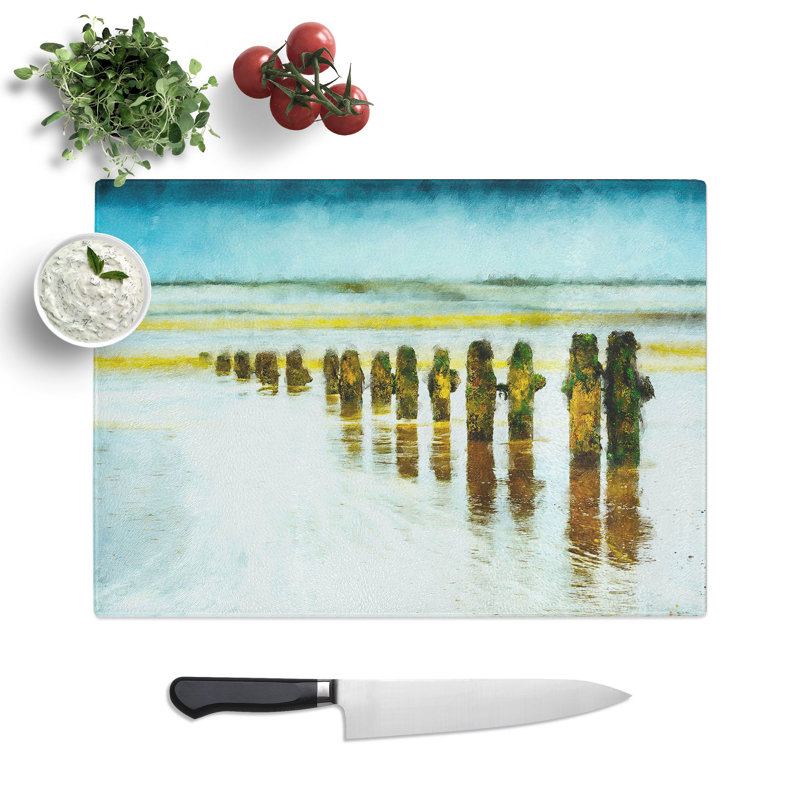 Tempered Glass Groynes on Whitby Beach Chopping Board, 20 cm x 28.5 cm