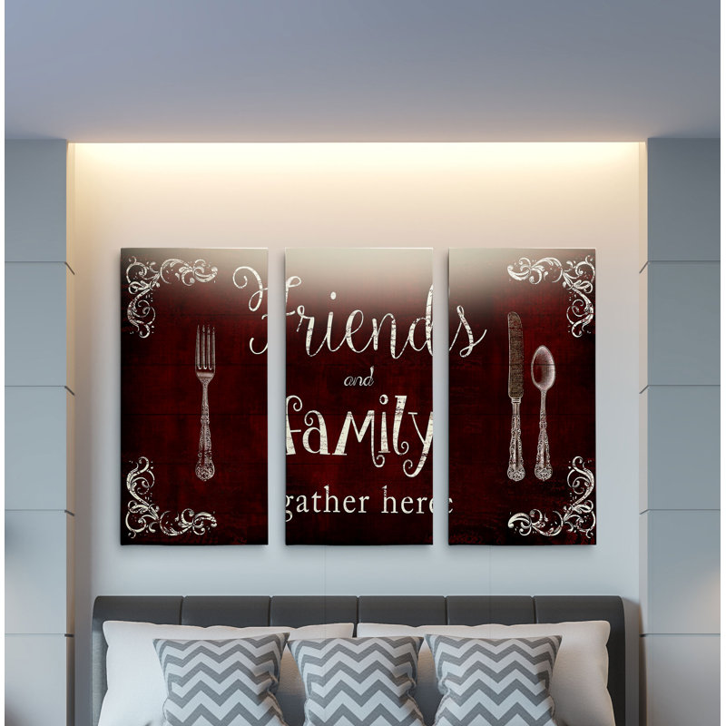 Friends and Family - Reproduction d'art textuel multi-pièces sur toile, H 40 po x l 60 po x P 1,5 po