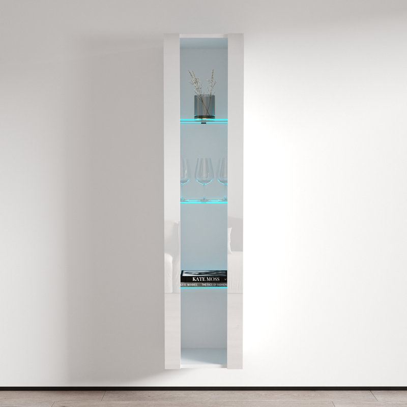 Balroop 15.75" Floating Bookcase with 16-Color LED Lighting, High Gloss Finish, (2 Shelves) 50" H x 15.75" W x 11.5" D, Gray