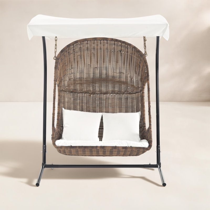 Vantage White/Brown Wood Outdoor Patio Swing Chair