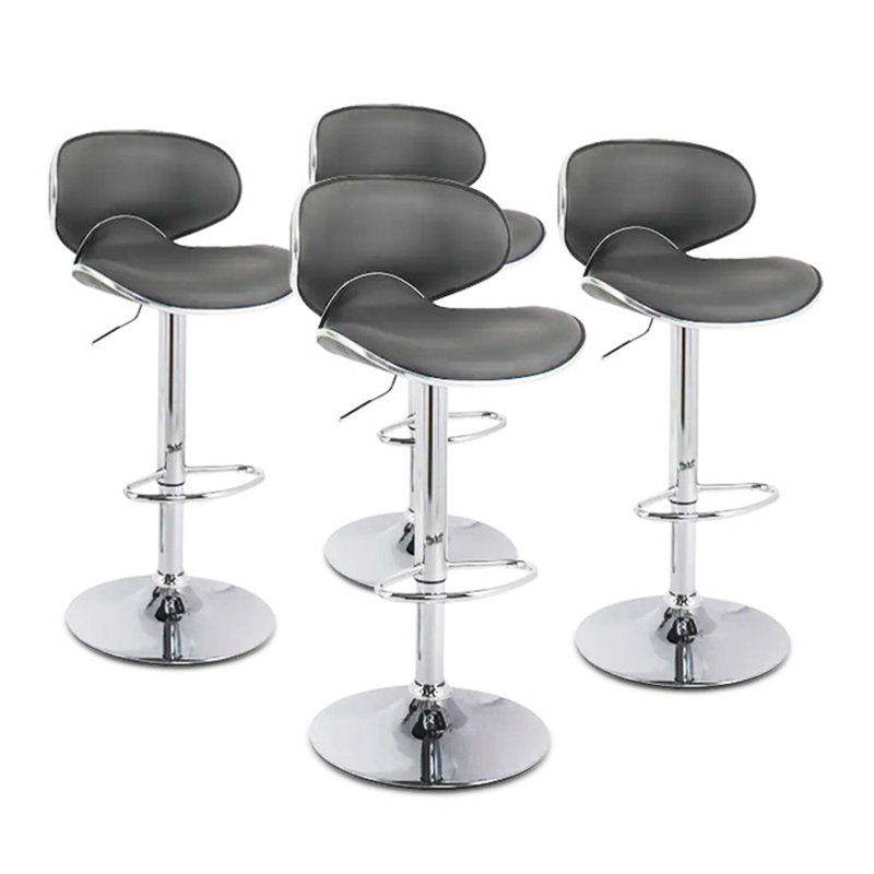 Enyeart Swivel Adjustable Height Bar Stool, Dark Gray Faux Leather