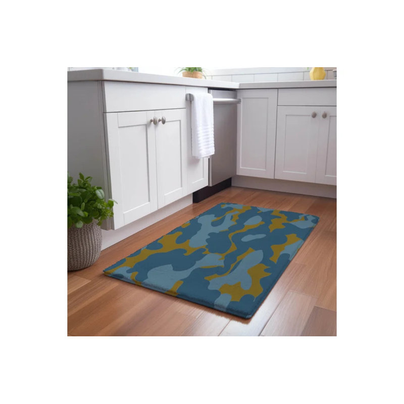Camouflage Area Rug in Mustard Blue, Runner 2' x 8'