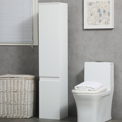 Meuble de rangement étroit pour salle de bain avec tablettes ajustables, blanc