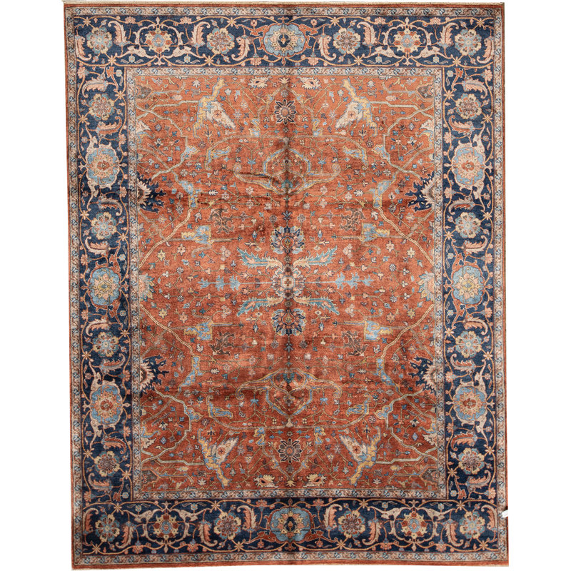 Tapis bleu et rouge noué à la main de haute qualité