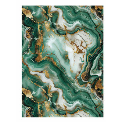 Abstrait vert émeraude et cristaux de marbre géode dorée I, reproduction d'art moderne sans cadre