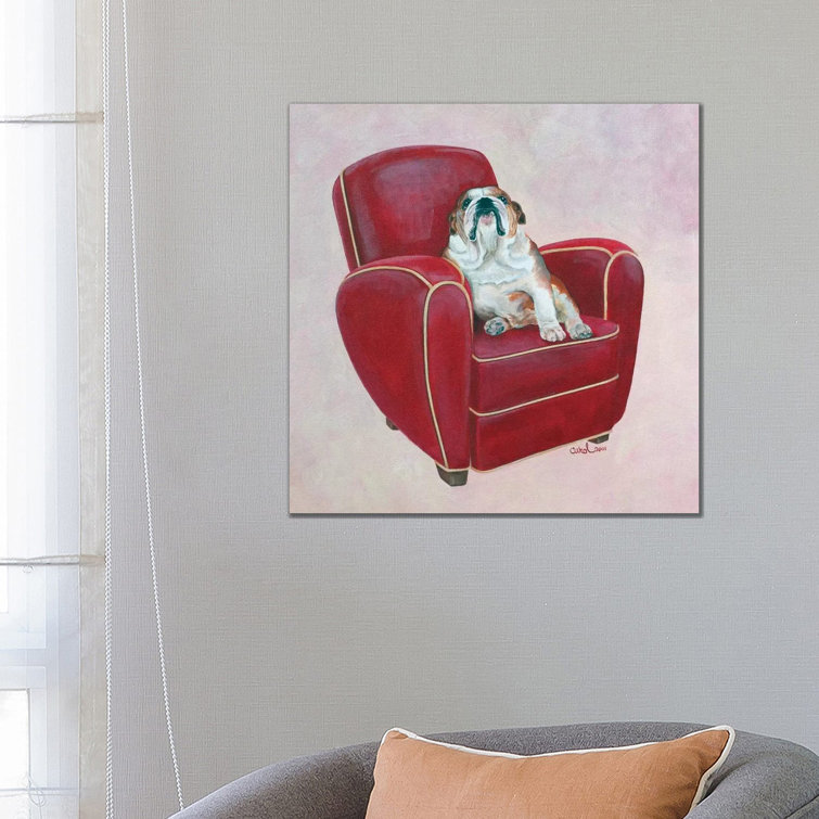 Bulldog On Red by Carol Dillon - Wrapped Canvas Gallery-Wrapped Canvas Giclée