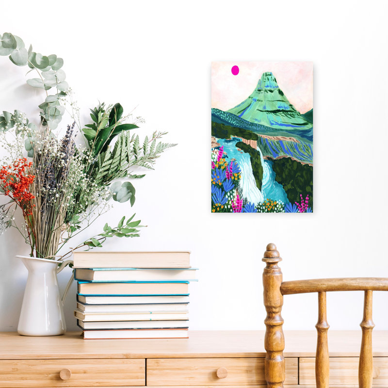 «Vibrant Mountain Falls», art floral contemporain abstrait coloré, H 18 po x l 12 po