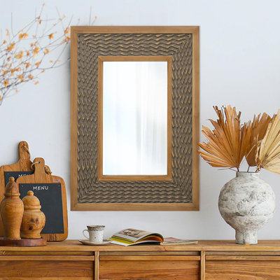 Rectangular Mirror with Textured Wooden Frame