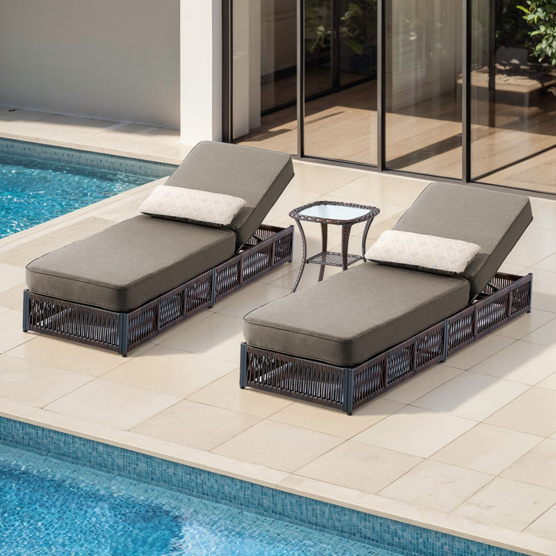 Laguna Outdoor Patio Chaise Lounge Chair, Luxury Recliner With 6-Position Backrest & 5-Inch Cushions Set Of 2 With Side Table