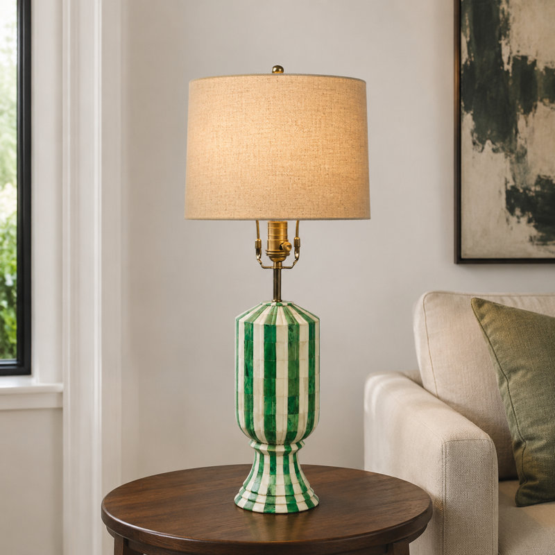 Handcrafted Eterna Bone Inlay Green Decorative Lamp Base