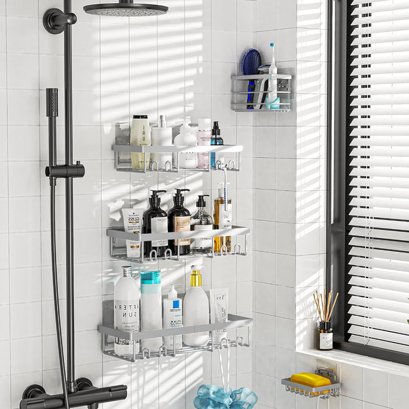 Support à tablettes de rangement adhésif pour rangement de salle de bain - 5 pièces, Vert sauge