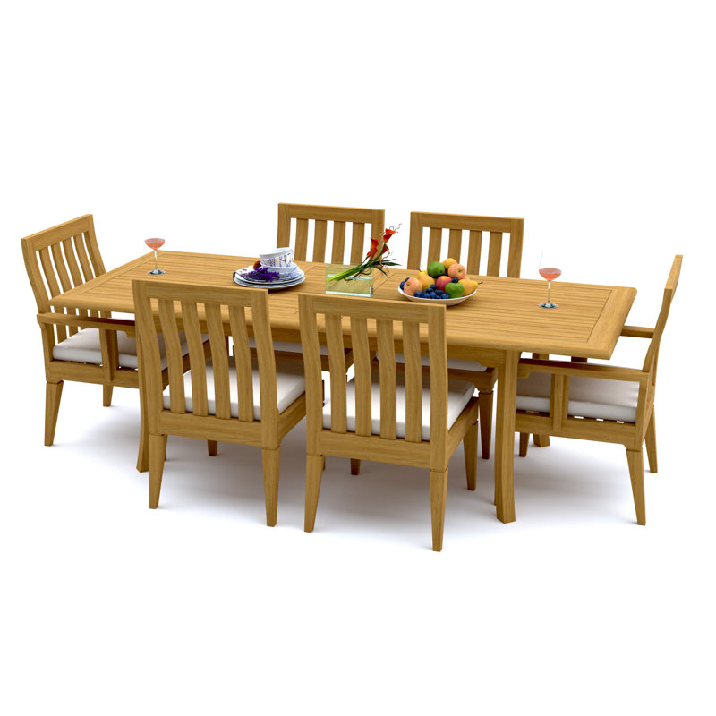 Ensemble de salle à manger 7 pièces en bois de teck de qualité A: table rectangulaire à double extension de 94 po et 6 chaises Caranas (2 et 4 chaises sans accoudoirs) # 11Ca2002