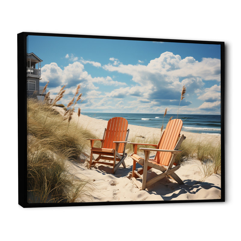 Chaises de plage rétro - impression, H 30 po x l 40 po x P 1,5 po, Cadre flottant noir