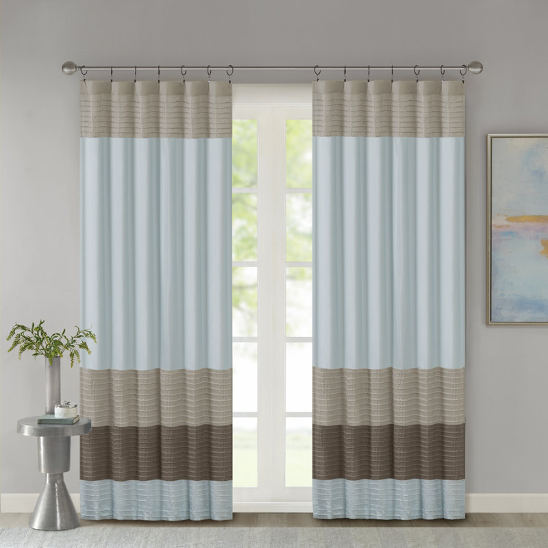 Blue Faux Silk Pintuck Light-Filtering Curtain Panel