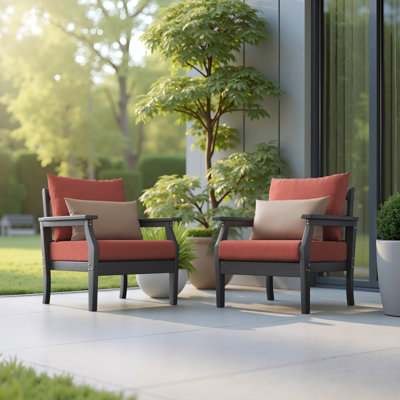 Kamas 2 Piece Sunbrella Outdoor HDPE Club Chairs - Charcoal/Play Adobe