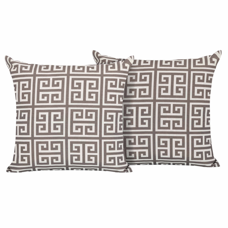 Outdoor Patio Water-Resistant Throw Pillows Set of 2, Meander Pattern, Gray/White Geometric