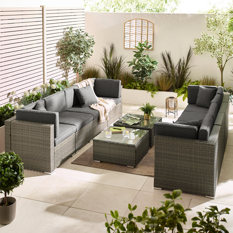 Miacomet Modular PE Rattan Garden Sofa Set and Table for Modern Gardens and Patios (Cover Included), Grey Cushion/Grey Frame