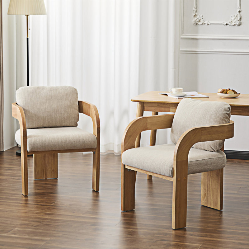 Chaise rembourrée avec accoudoirs (ensemble de 2), Tissu beige, Naturel
