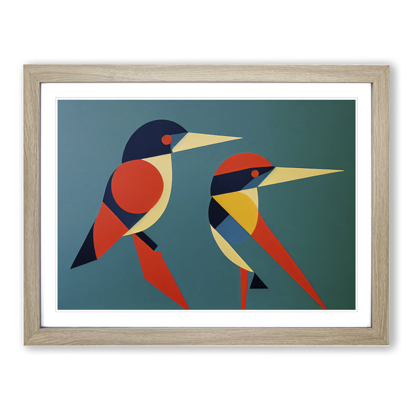Kingfisher Bird Abstract Vol.1 - Framed Print, 34cm H x 46cm W x 2cm D, Oak
