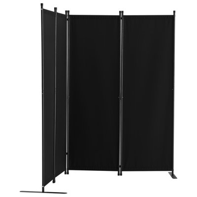 8867.5Inch 4 - Panel Folding Partition, Black, Freestanding, Privacy Protection, Waterproof, And Sun Blocking Fabric Partition 8867.5Inch, For Bedroom, Dining Room, Space Saving Design