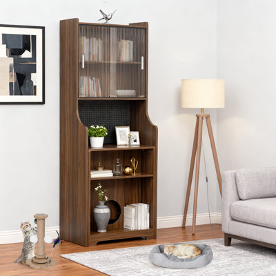 Bureau pliable avec huche, espace de travail à panneau relevable et rangement en panneau perforé, structure en bois, conception modulaire adaptée aux animaux de compagnie, style moderne, bureau à domicile