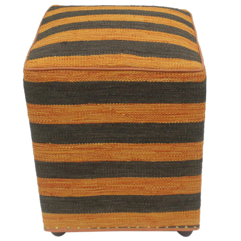 Aprea Upholstered Ottoman, Dark Orange/Black Wool