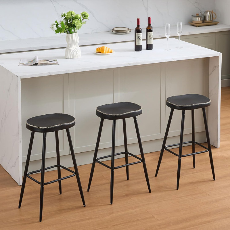 Tabourets de bar en simili cuir sans dossier pour îlot de cuisine (ensemble de 3), Tabouret de bar (hauteur du siège 28 po)