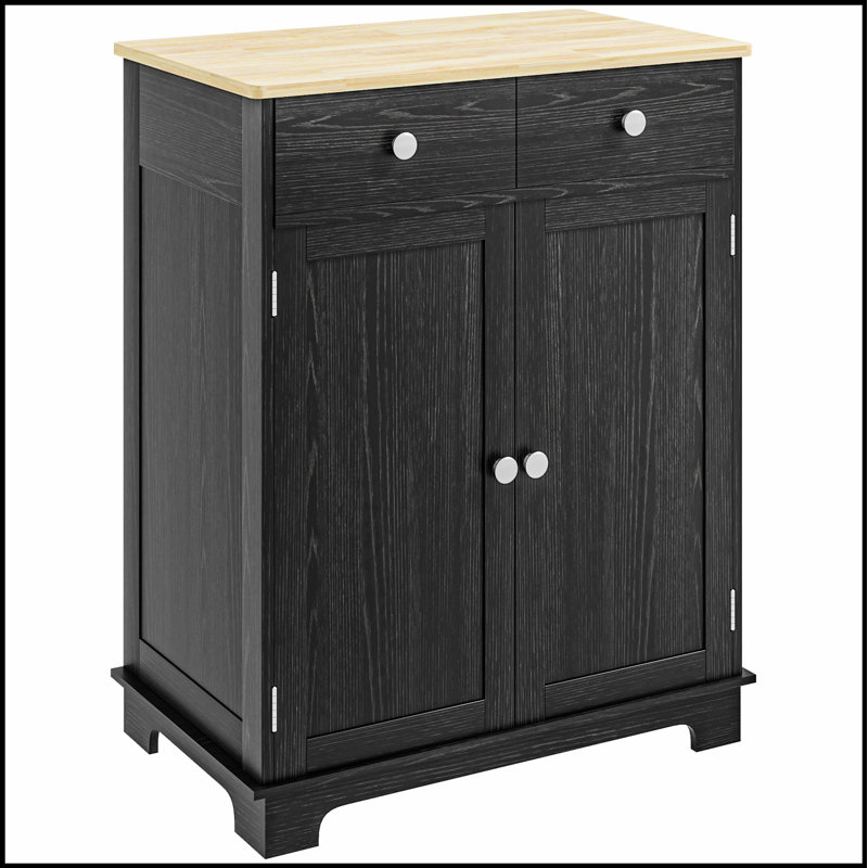 Buffet de comptoir moderne en bois massif avec beaucoup de rangement, parfait pour la cuisine et le bar à café.
