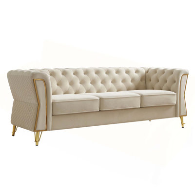 Modern Tufted Velvet Sofa 87.4 Inch, Mid-Century Design with Luxe Upholstery for Comfort and Style in Living Rooms