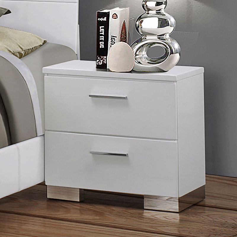 Table de chevet 2 tiroirs au fini blanc ultrabrillant