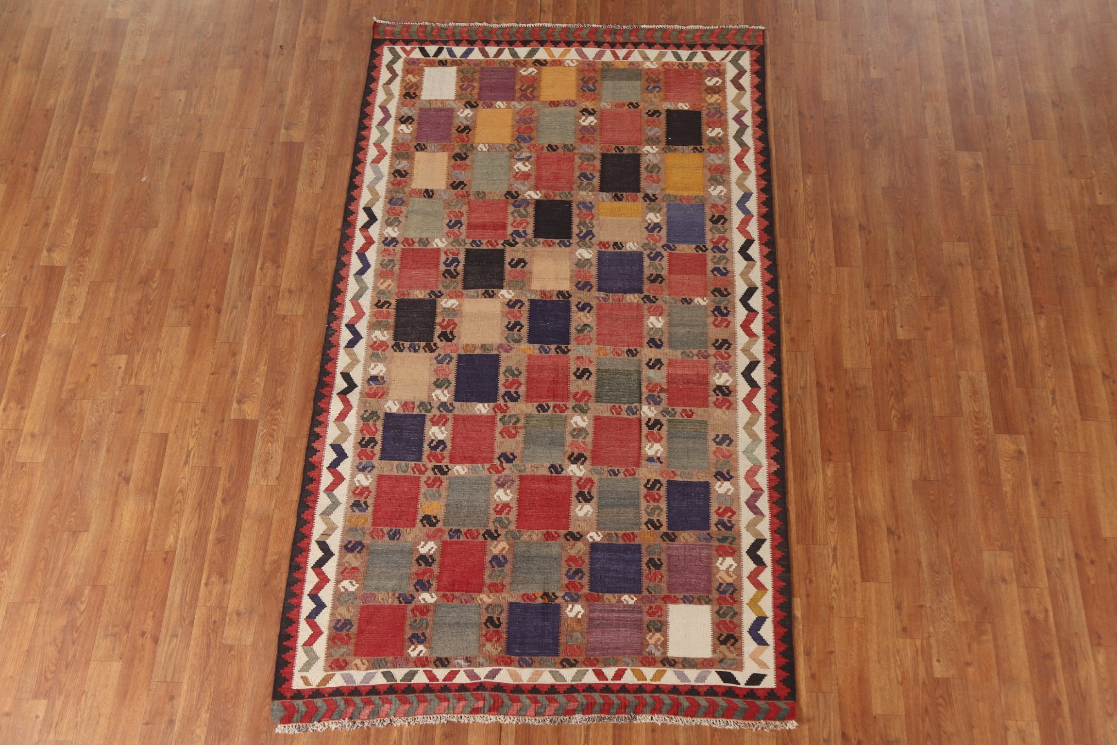 Bungalow Rose Checkered Kilim Area Rug 5x8 | Wayfair